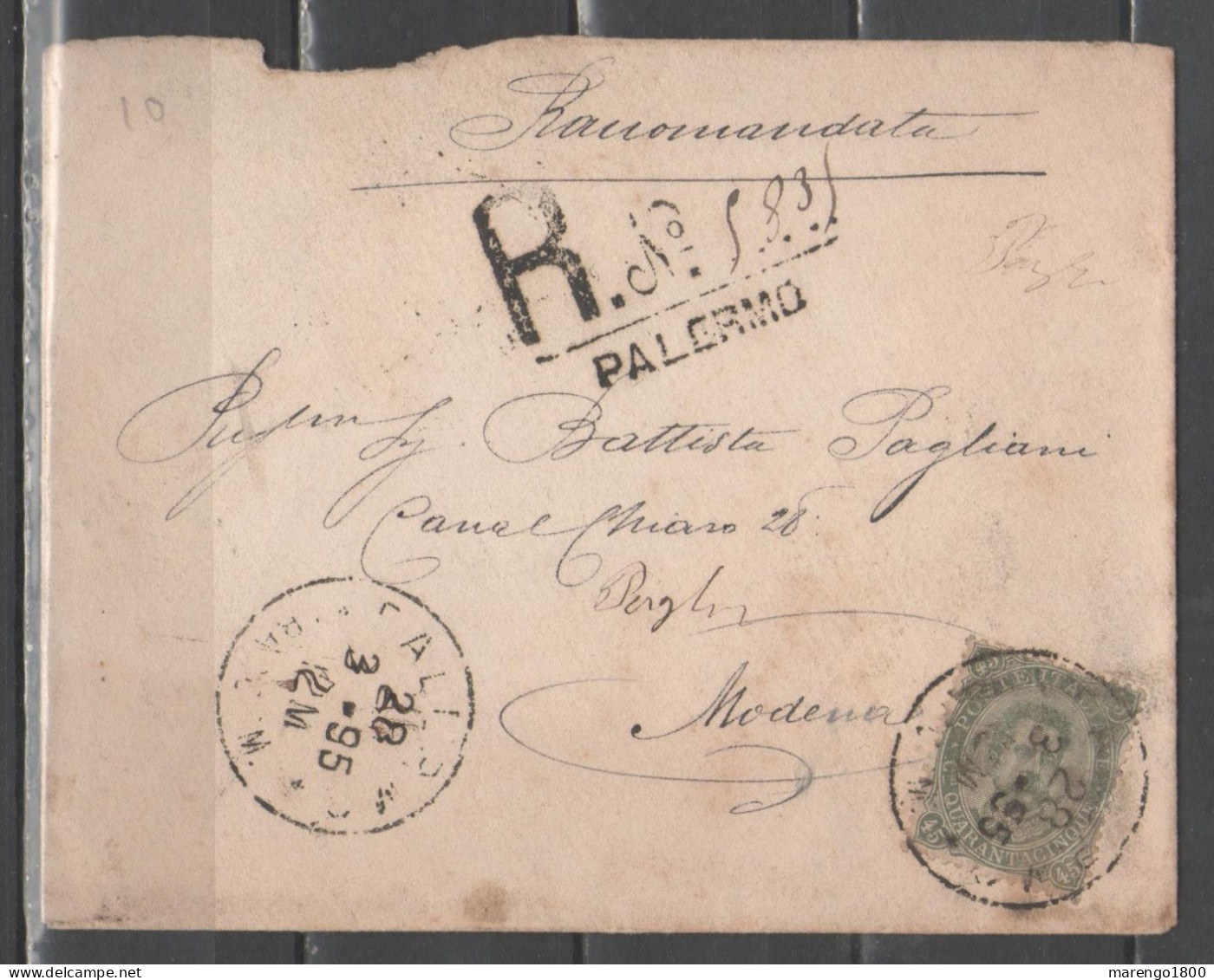 ITALIA 1895 - Lettera Raccomandata Con Effigie 45 C. (1889) Annullo Palermo - Poststempel