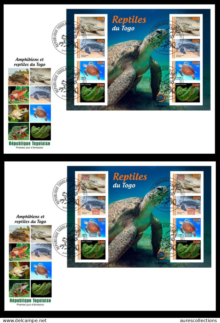 TOGO 2024 FDC MS 8V IMPERF - REG & OVERPRINT - REPTILES - TURTLE TURTLES TORTUES SNAKE SNAKES SERPENTS CROCODILE - Turtles