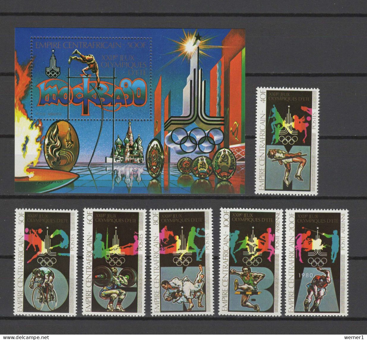 Central Africa 1979 Olympic Games Moscow, Cycling, Weightlifting, Judo, Wrestling Etc. Set Of 6 + S/s MNH - Sommer 1980: Moskau