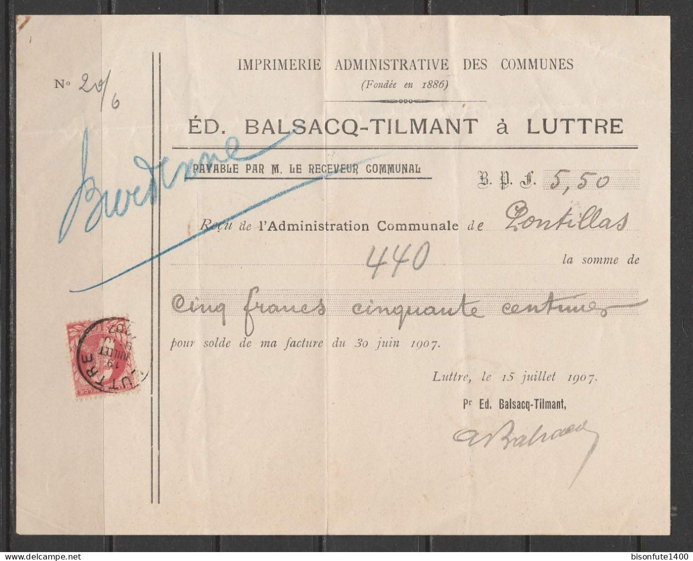 Belgique 1907 : Document Philatélique Avec Timbre D'époque Et Oblitérations D'époque (à étudier) - 1901-1930