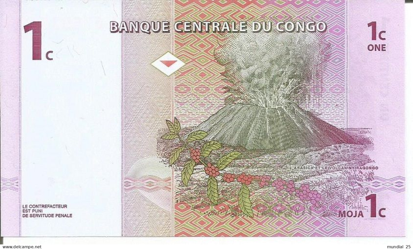 CONGO 1 CENTIME 01/11/1997 - République Démocratique Du Congo & Zaïre