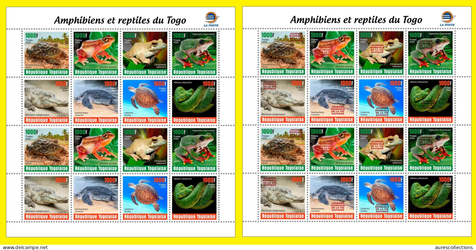 TOGO 2024 MS 16V - REG & OVERPRINT - AMPHIBIANS & REPTILES - FROG FROGS TURTLE TURTLES SNAKES CROCODILE - MNH - Turtles