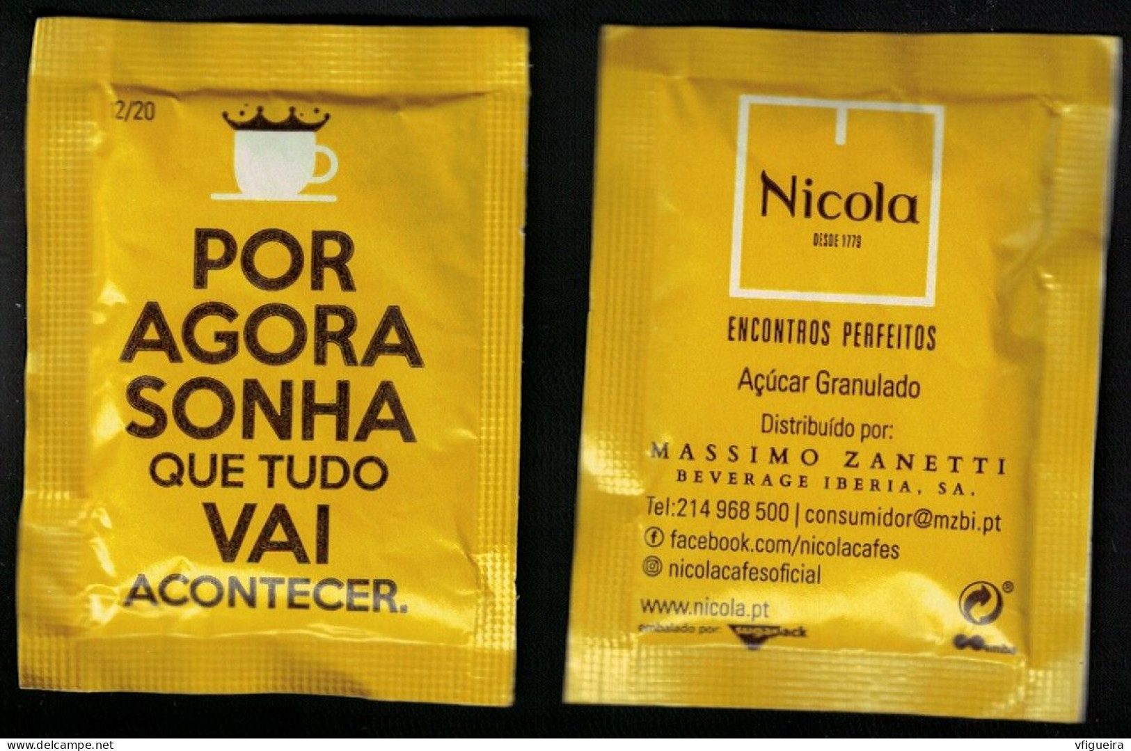 Portugal Sachet Sucre Sugar Bag Cafés Nicola Por Agora Sonha Que Tudo Vai Acontecer - Sugars