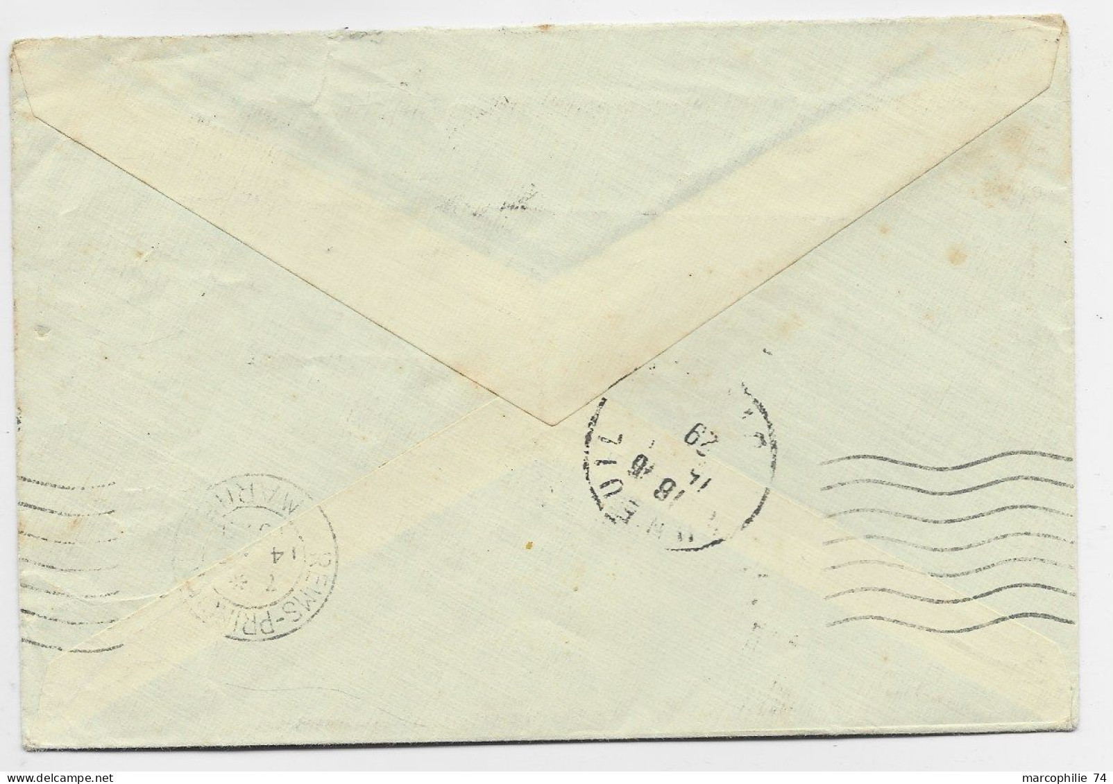 FRANCE SEMEUSE 50C LIGNEE SEUL LETTRE PARIS 1929 POUR REIMS REEXP A AUNEUIL OISE + TROUVE A LA BOITE - 1921-1960: Moderne