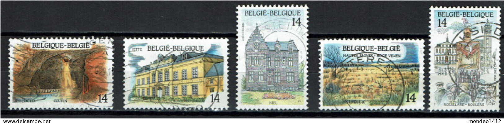 België 1991 OBP 2410/2414 - Y&T 2410/14 - Tourism, Tourisme Couvin, Jette, Niel, Hoge Venen, Roeselare - Gebraucht