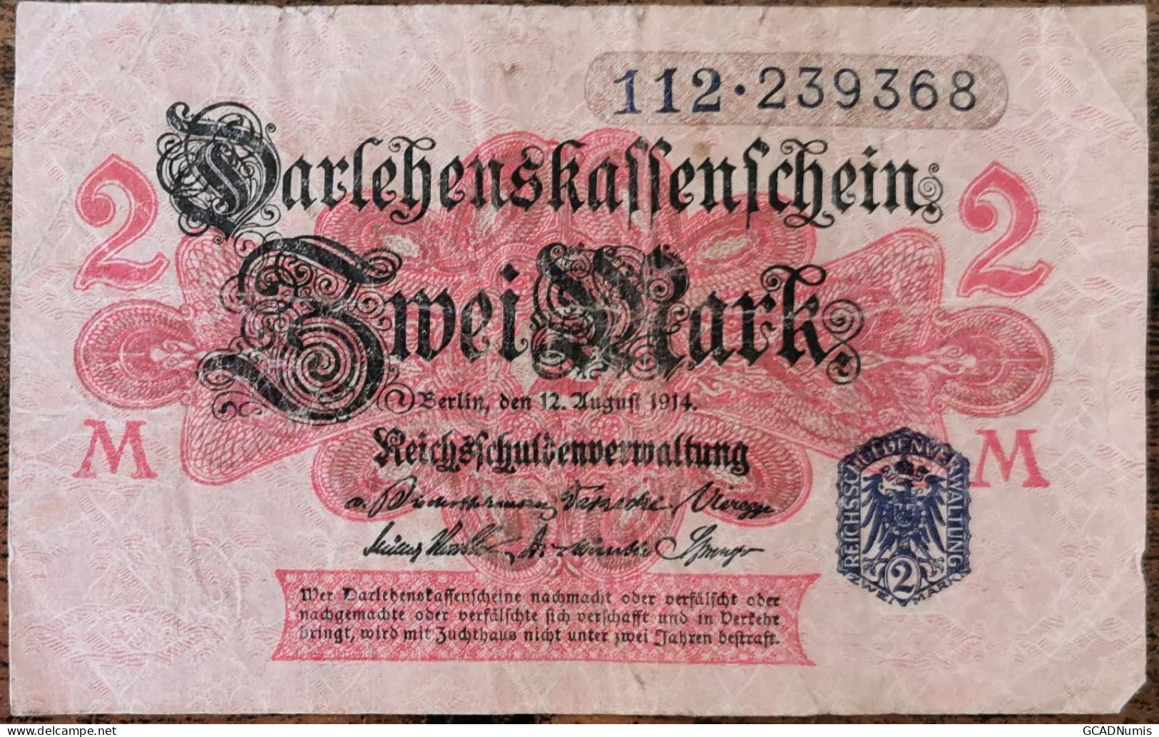 Billet Allemagne 2 Mark 12 - 8 - 1914 / Zwei Mark - Sonstige & Ohne Zuordnung