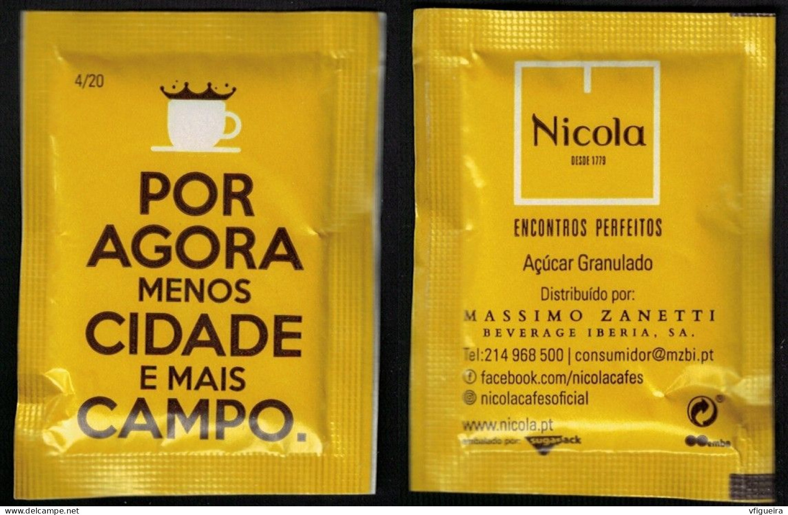 Portugal Sachet Sucre Sugar Bag Cafés Nicola Por Agora Menos Cidade E Mais Campo - Azúcar