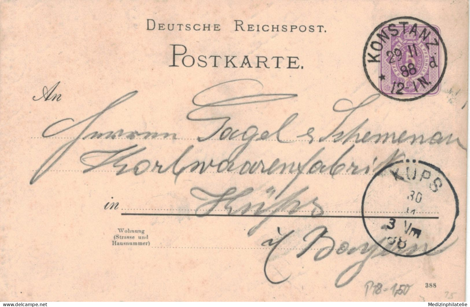 Ganzsache 5 Pfennig - Konstanz 1888 > Gagel & Schemenau - Cartes Postales