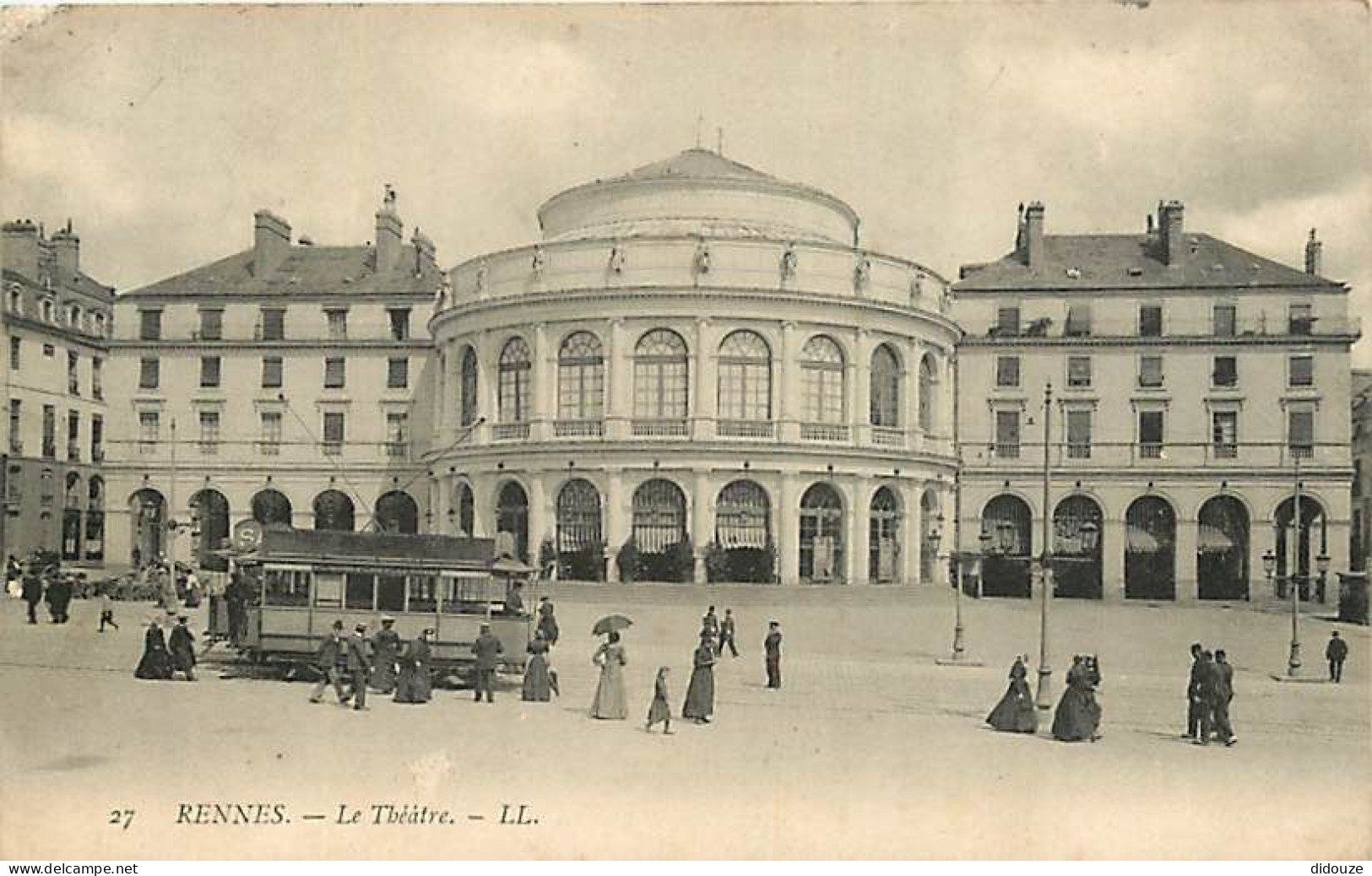 35 - Rennes - Le Théâtre - Animée - Tramway - Oblitération Ronde De 1908 - Etat Léger Pli Visible - CPA - Voir Scans Rec - Rennes