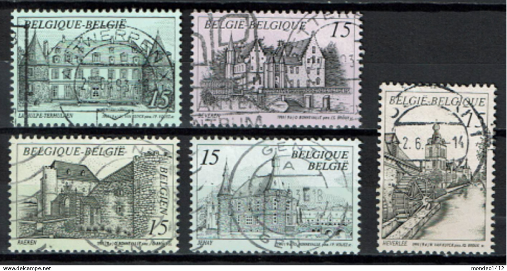 België 1993 OBP 2512/2516 - Y&T 2512/16 - Kastelen, Châteaux, Castles - La Hulpe, Cortewalle, Jehay, Arenberg, Raeren - Usados