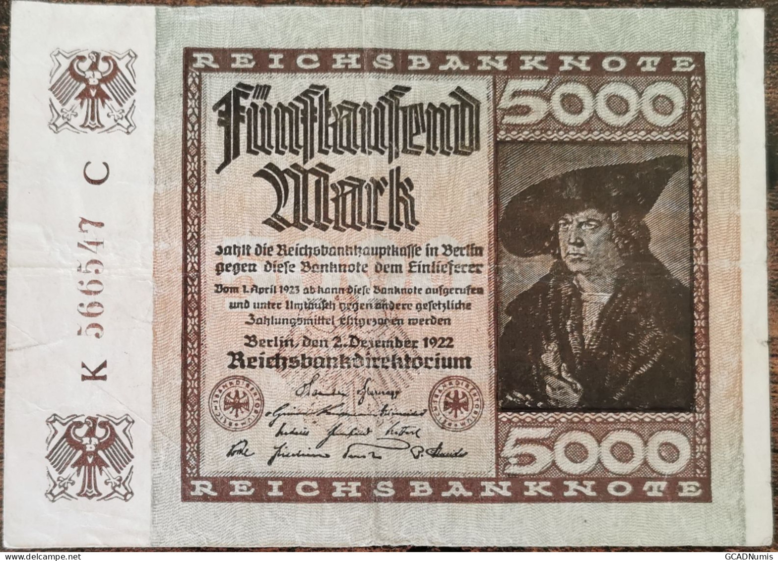 Billet Allemagne 5000 Mark 2 - 12 - 1922 / Reichsbanknote - 5000 Mark