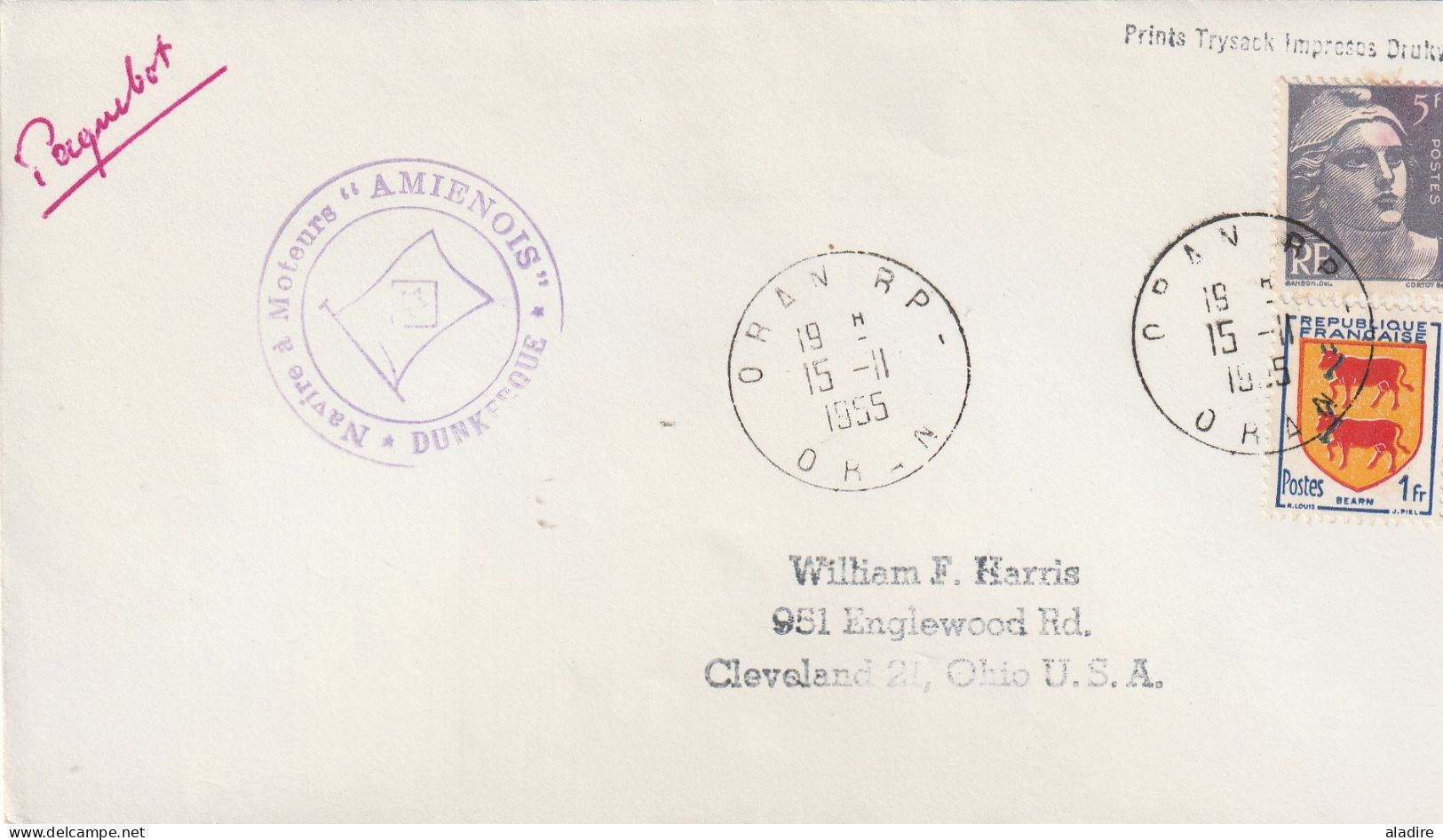 1952 /1965 - collection de 22 enveloppes PAQUEBOT - France diverses destinations