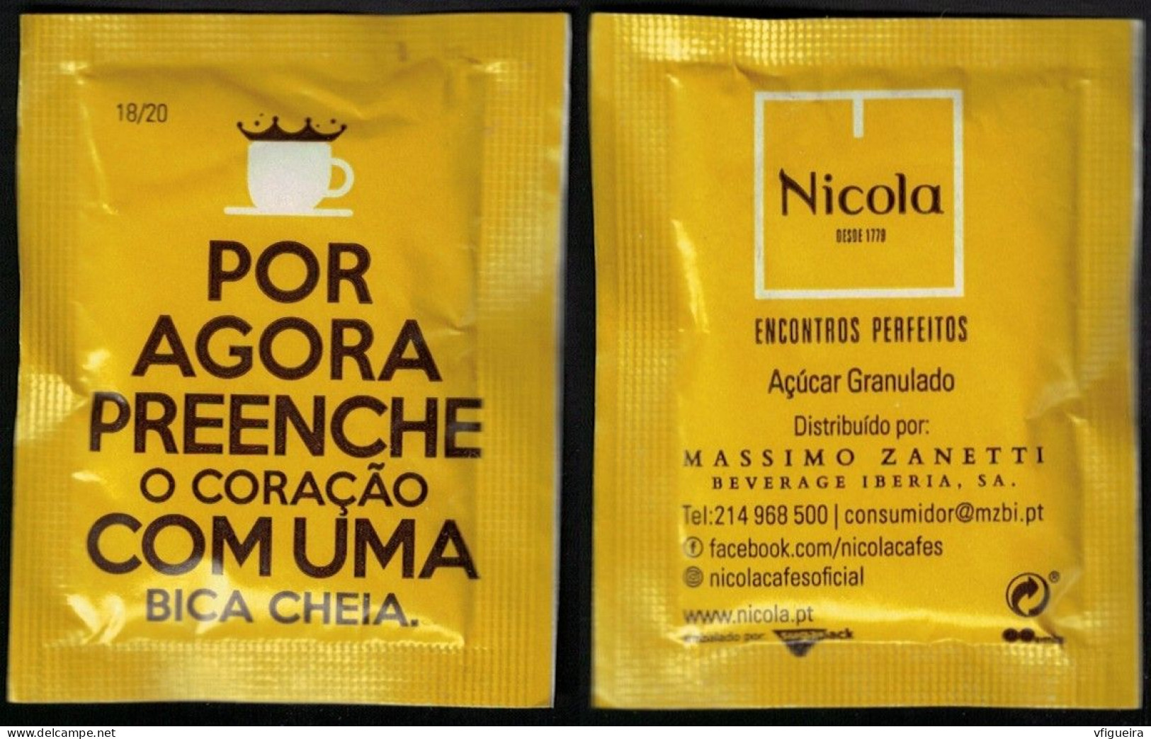 Portugal Sachet Sucre Sugar Bag Cafés Nicola Por Agora Preenche O Coração Com Uma Bica Cheia - Suiker