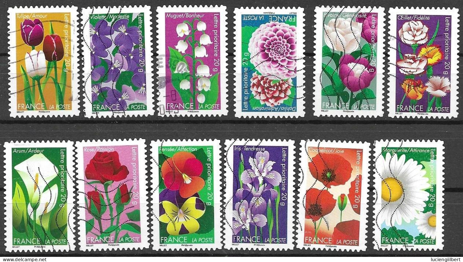 TIMBRE N° 662 A 673 -  SERIES   - ADHESIF  -  FLEURS     - OBLITERE  - 2012 - Usati