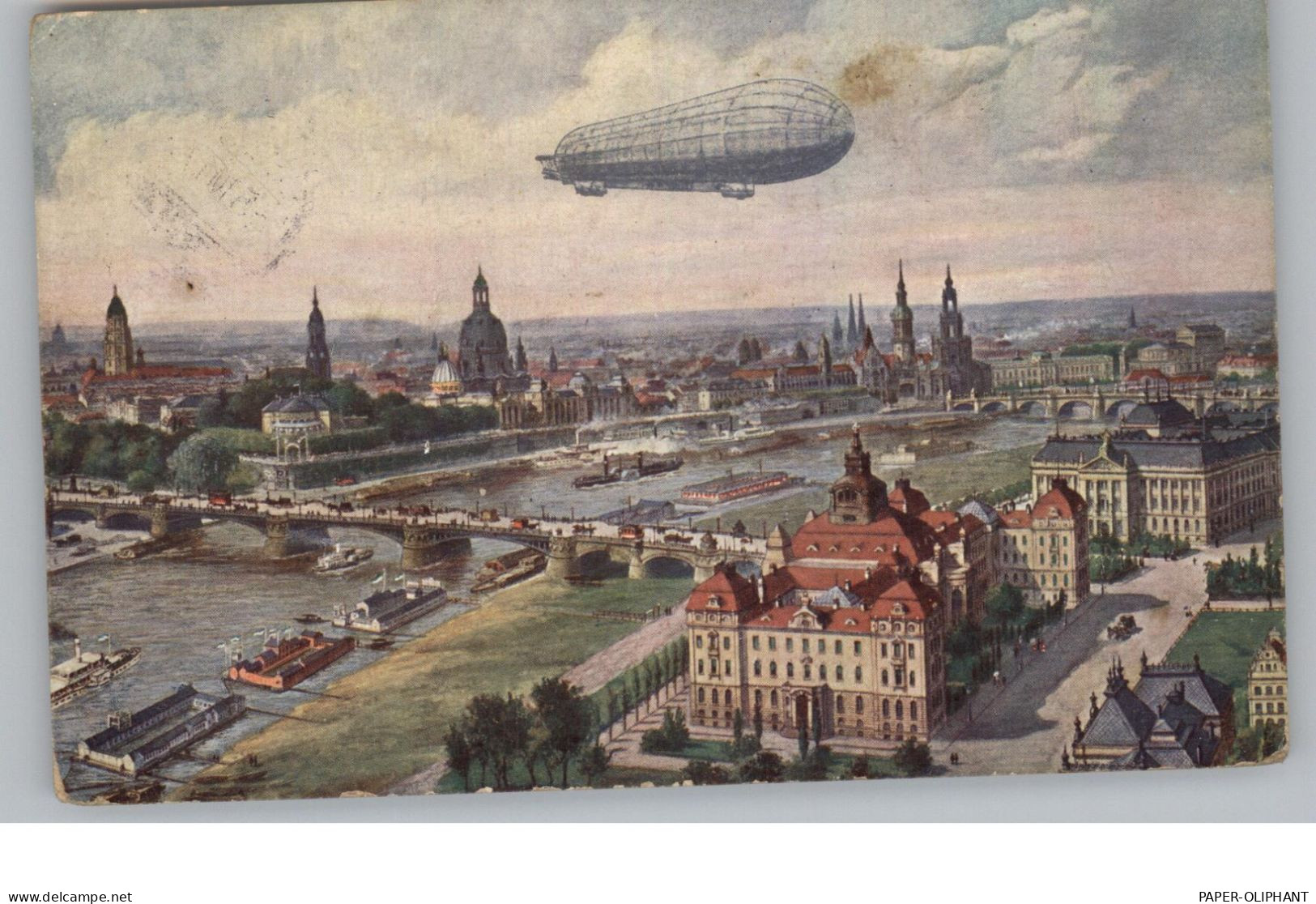 0-8000 DRESDEN, Zeppelin-Ansicht Der Kgl. Ministerien Und Altstadt, Mit Luftschiff, 1917 - Dresden