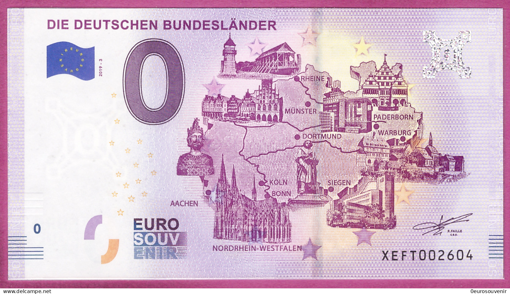 0-Euro XEFT 2019-3 DIE DEUTSCHEN BUNDESLÄNDER - NORDRHEIN-WESTFALEN I. - Essais Privés / Non-officiels