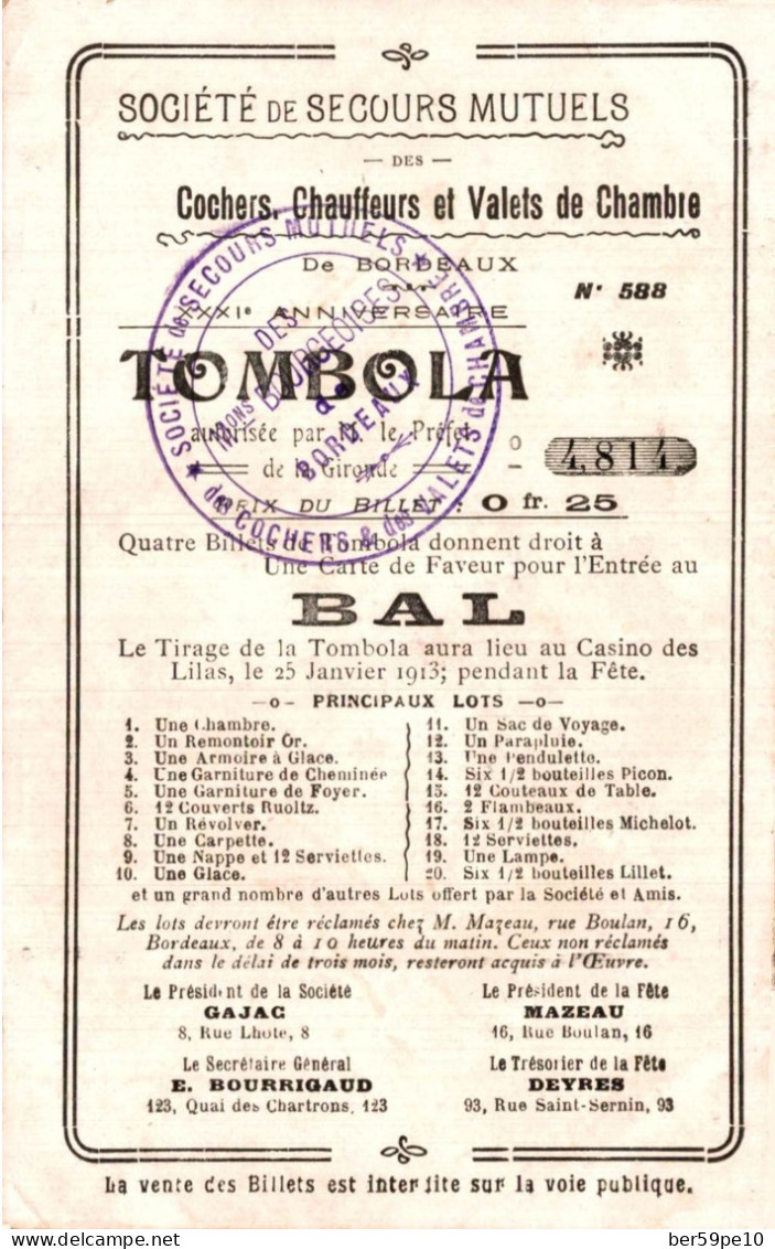 CHROMO SOCIETE DE SECOURS MUTUELS DES COCHERS CHAUFFEURS ET VALETS DE CHAMBRE DE BORDEAUX / RAPHAELLO - Andere & Zonder Classificatie