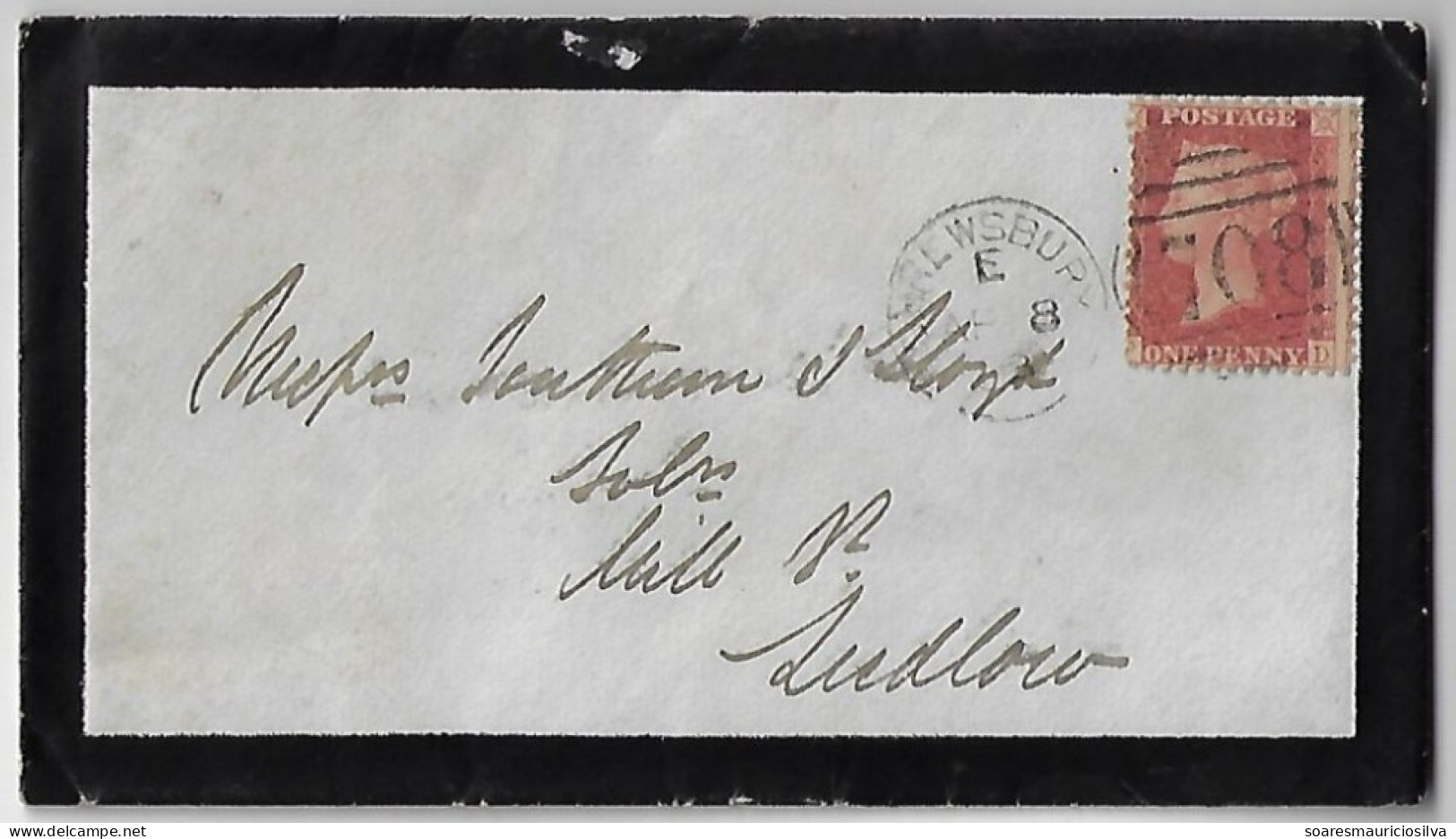 Great Britain 1863 Mourning Cover From Shrewsbury To Ludlow Stamp 1 Penny Red Perforate Corner Letter PD Queen Victoria - Lettres & Documents