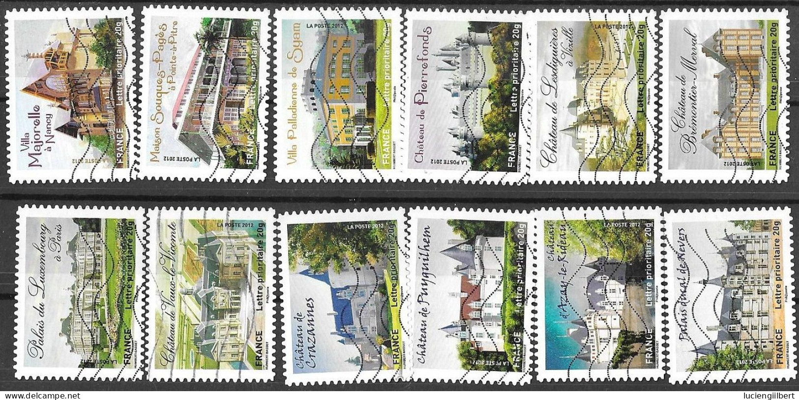 TIMBRE N° 726 A 737  -   SERIE  - ADHESIF  -  CHATEAUX HISTORIQUES      - OBLITERE  - 2012 - Used Stamps