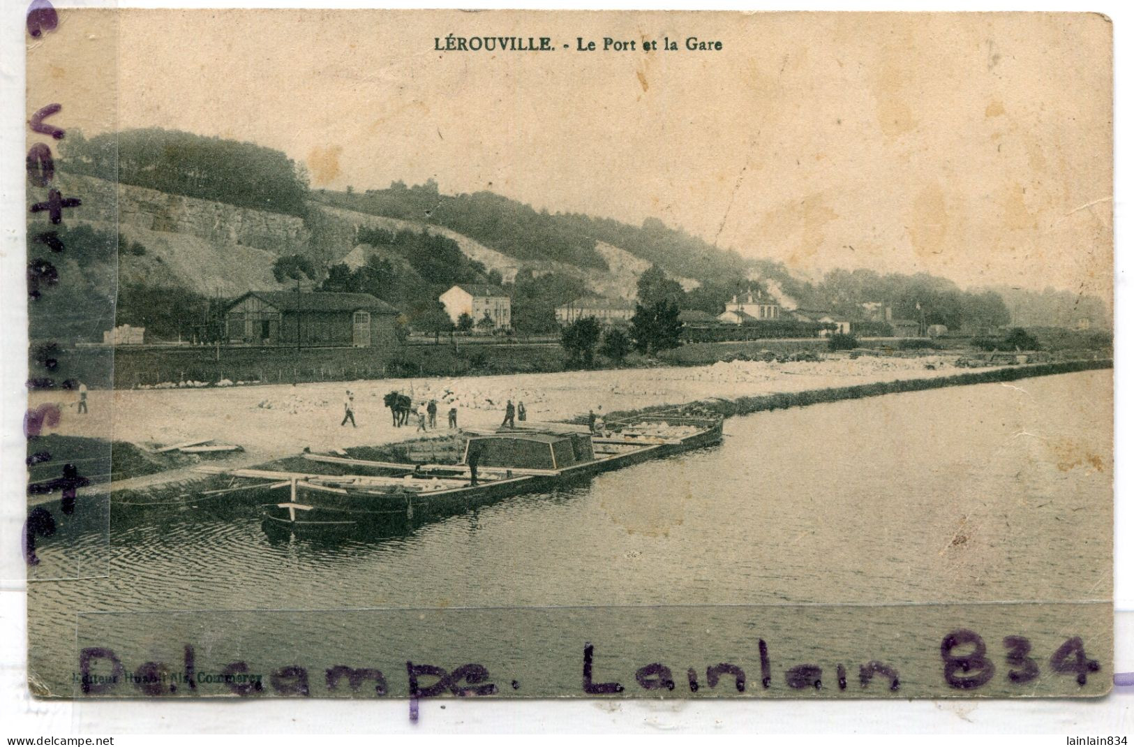 -LEROUVILLE - ( Meuse ),  Le Port Et La Gare, Péniche, Barges Plate, édit Huault, Non écrite, 1915, TBE, Scans. - Commercy