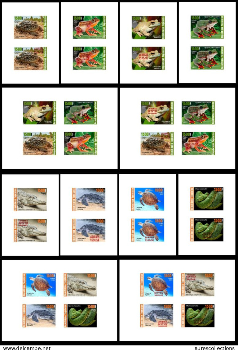 TOGO 2024 PACK 12 DELUXE PROOF - REG & OVERPRINT - AMPHIBIANS & REPTILES - FROG FROGS TURTLE TURTLES SNAKES CROCODILE - Schildkröten