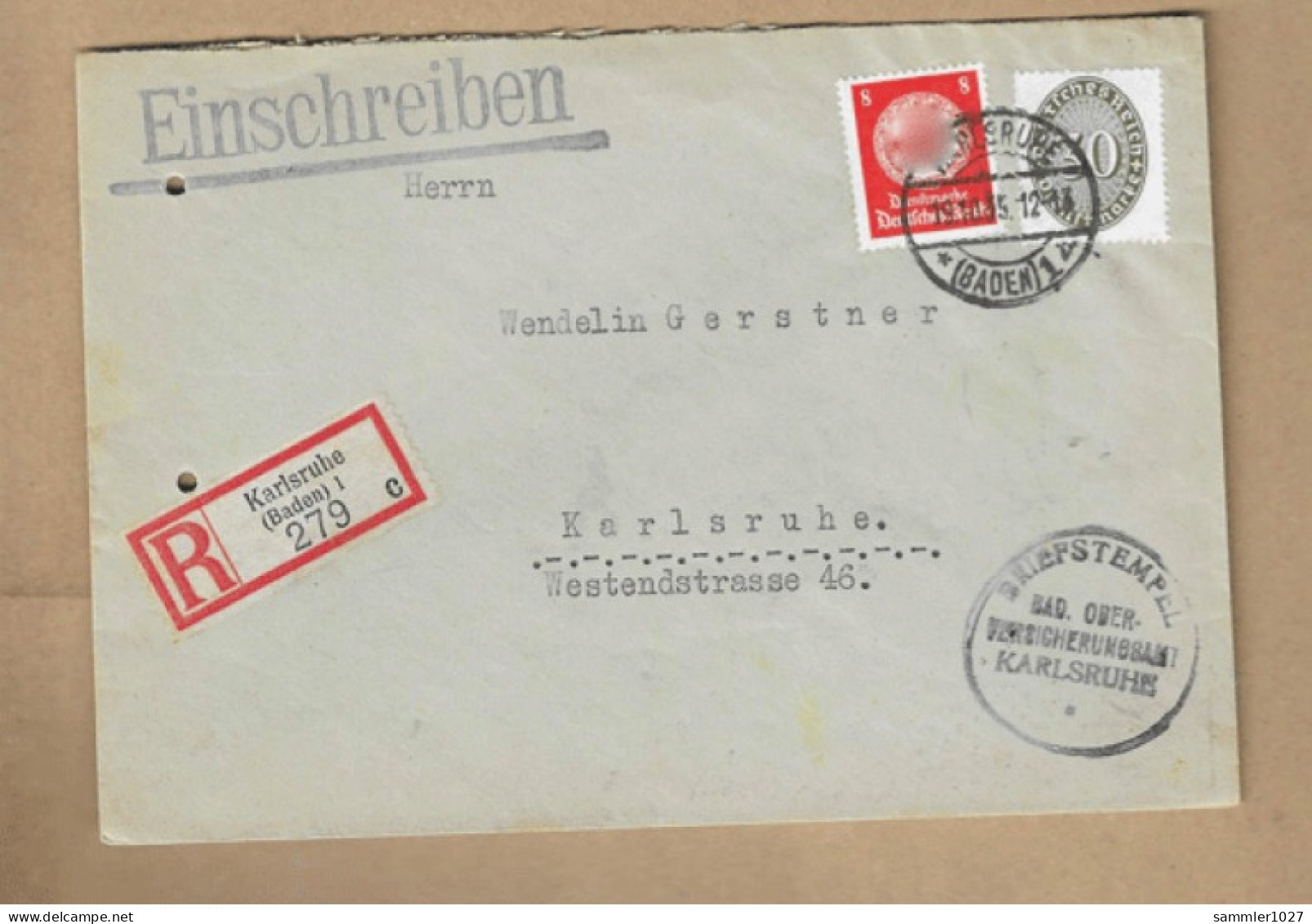 Los Vom 11.05  Dienst-Briefumschlag Aus Karlsruhe 1935 - Brieven En Documenten