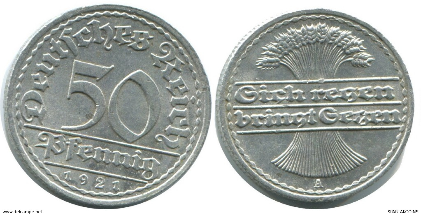 50 PFENNIG 1921 A ALEMANIA Moneda GERMANY #AD674.9.E.A - 50 Rentenpfennig & 50 Reichspfennig