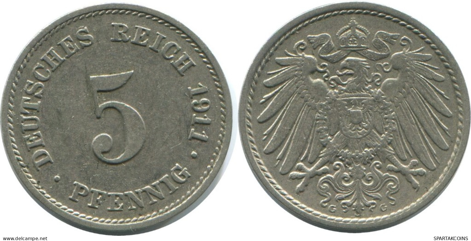 5 PFENNIG 1911 E GERMANY Coin #AE684.U.A - 5 Pfennig