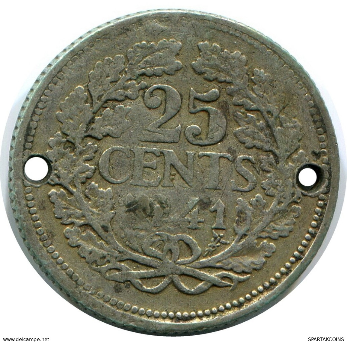 25 1941 NETHERLANDS SILVER Coin #AR957.U.A - Monedas En Oro Y Plata