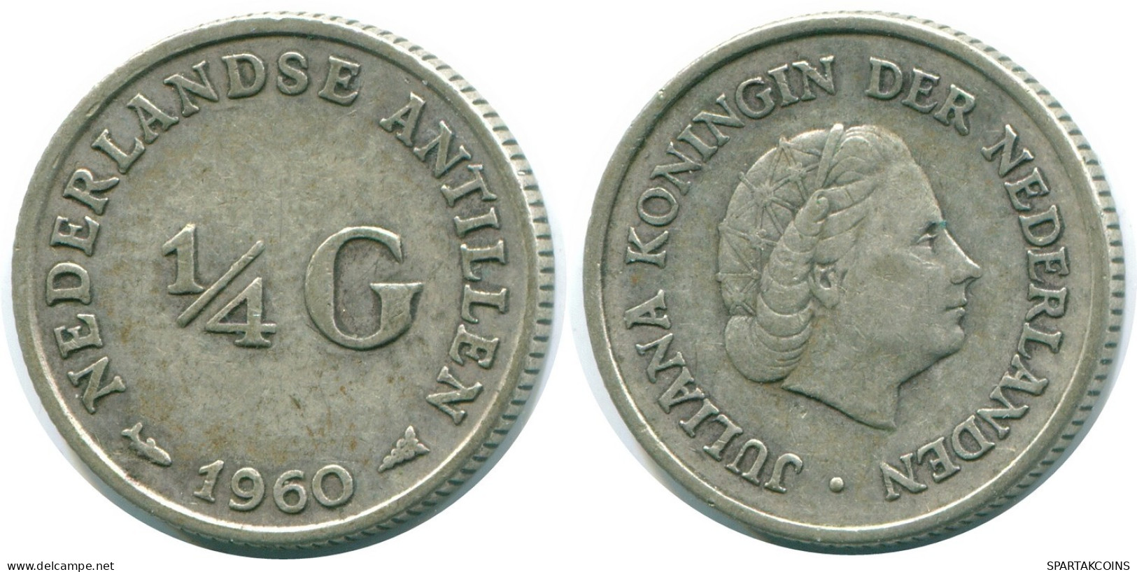 1/4 GULDEN 1960 NIEDERLÄNDISCHE ANTILLEN SILBER Koloniale Münze #NL11079.4.D.A - Antille Olandesi