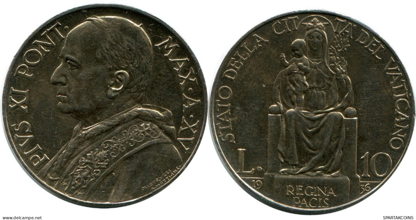 10 LIRE 1936 VATIKAN VATICAN Münze Pius XI (1922-1939) SILBER #AH308.16.D.A - Vaticaanstad