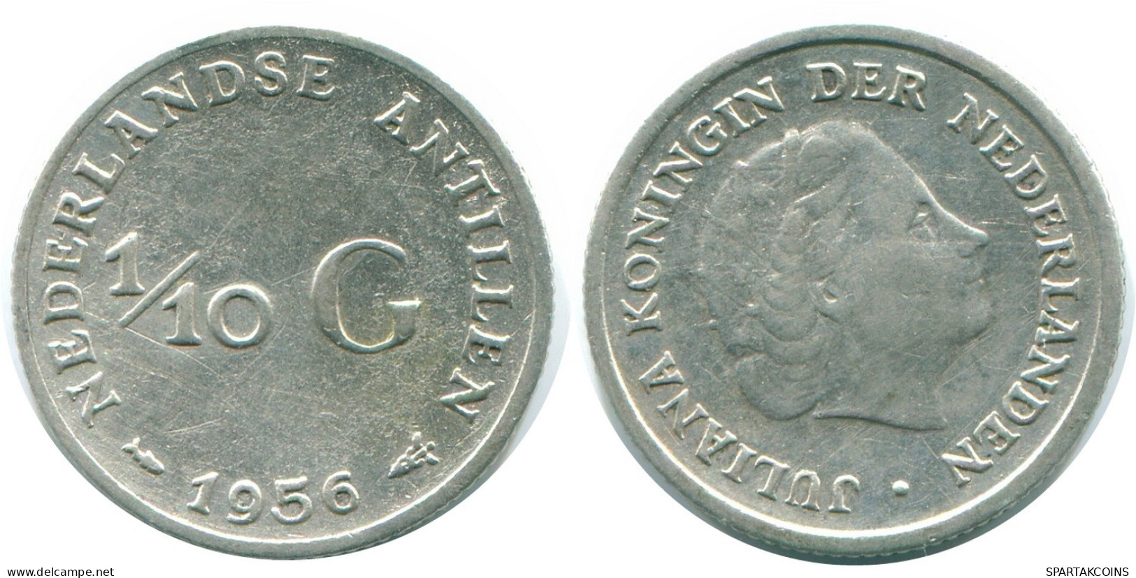 1/10 GULDEN 1956 ANTILLAS NEERLANDESAS PLATA Colonial Moneda #NL12081.3.E.A - Niederländische Antillen