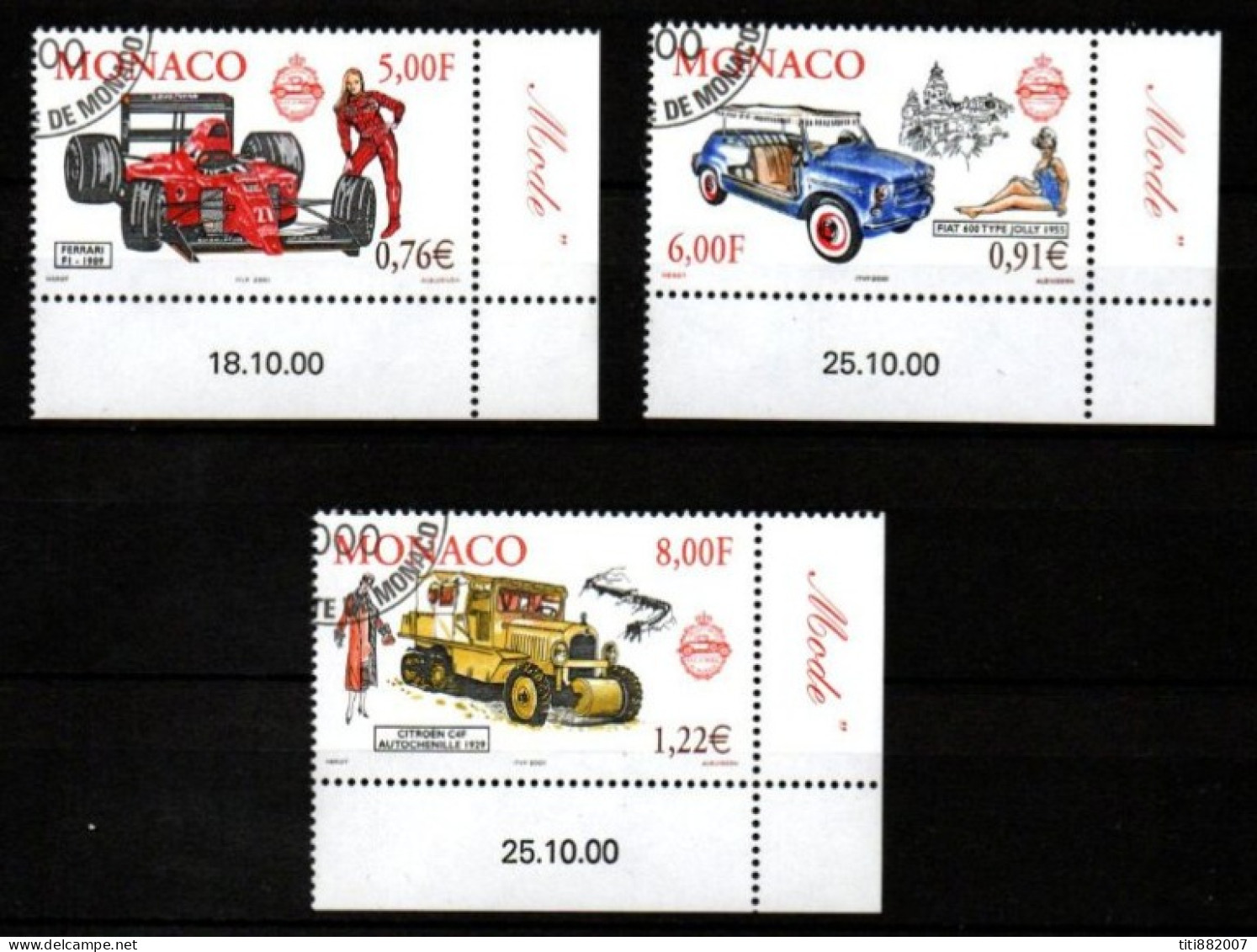 MONACO   -  2000 .  Y&T N° 2276 à 2278 Oblitérés.  Ferrari, Fiat, Citroën. - Used Stamps