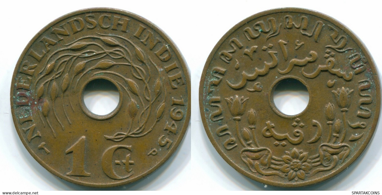 1 CENT 1945 P INDIAS ORIENTALES DE LOS PAÍSES BAJOS INDONESIA Bronze #S10372.E.A - Niederländisch-Indien