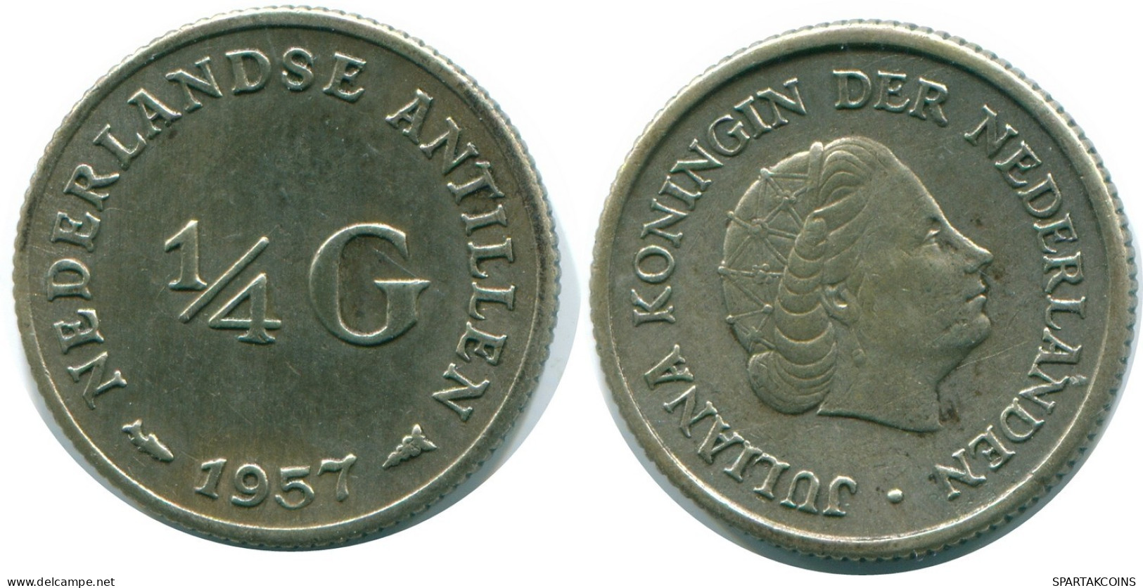 1/4 GULDEN 1957 ANTILLAS NEERLANDESAS PLATA Colonial Moneda #NL11016.4.E.A - Niederländische Antillen