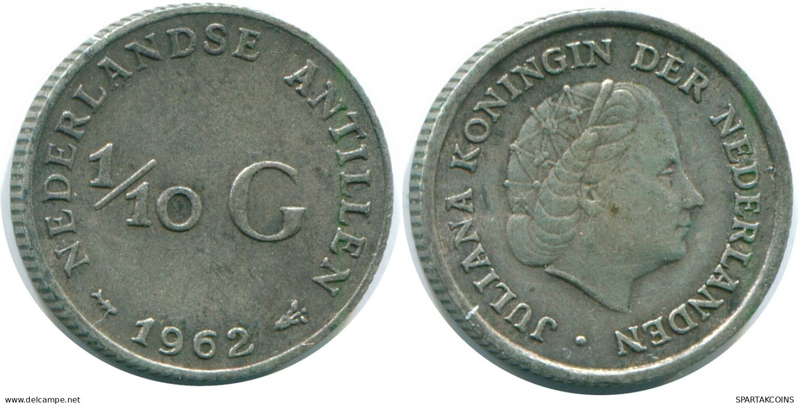 1/10 GULDEN 1962 ANTILLES NÉERLANDAISES ARGENT Colonial Pièce #NL12422.3.F.A - Antille Olandesi