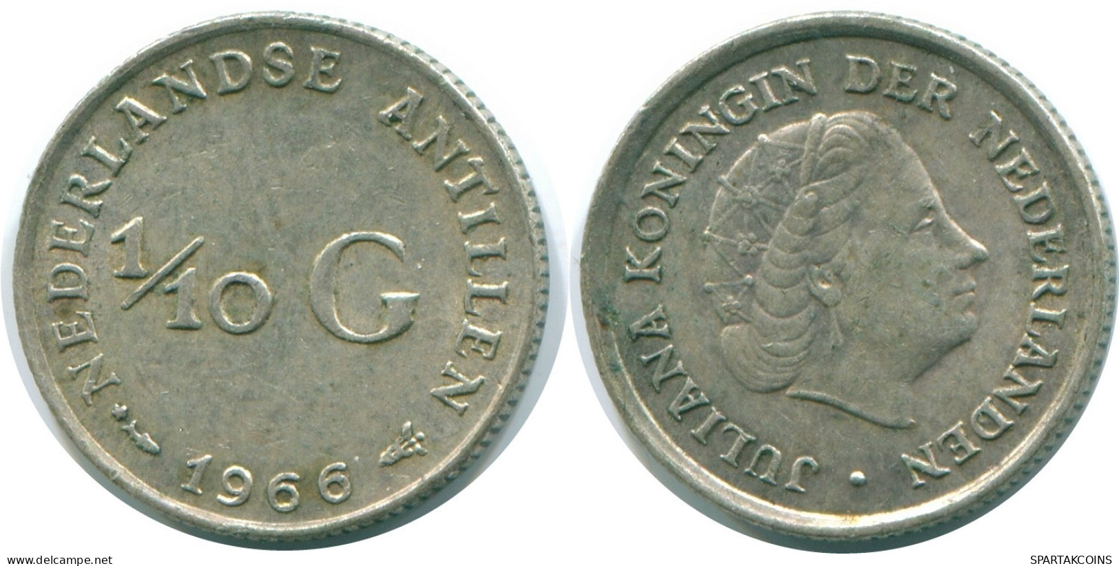 1/10 GULDEN 1966 NETHERLANDS ANTILLES SILVER Colonial Coin #NL12791.3.U.A - Niederländische Antillen