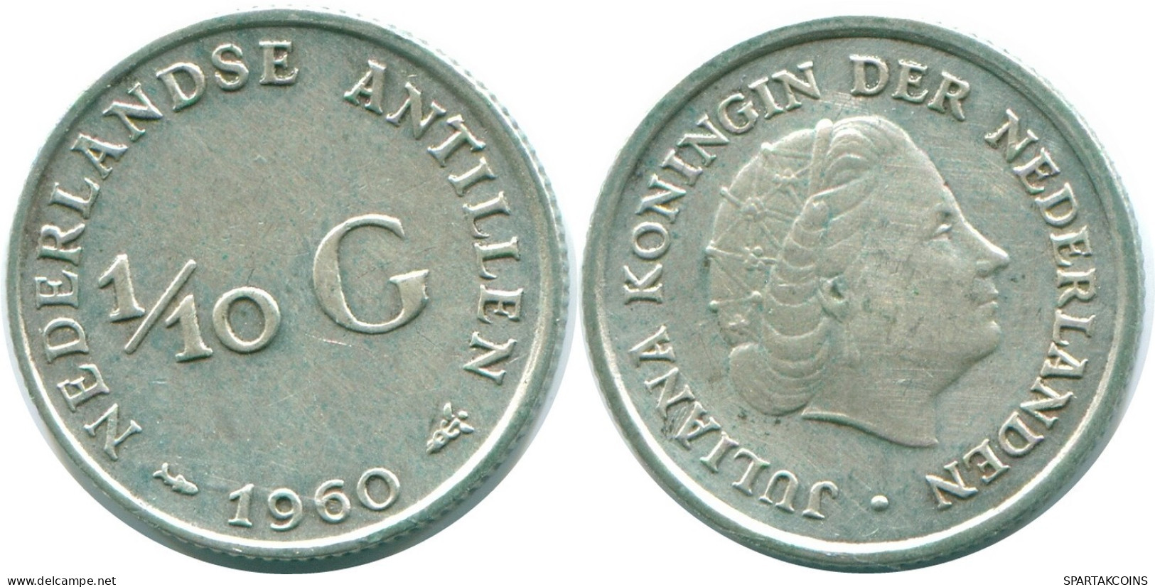 1/10 GULDEN 1960 ANTILLAS NEERLANDESAS PLATA Colonial Moneda #NL12273.3.E.A - Niederländische Antillen