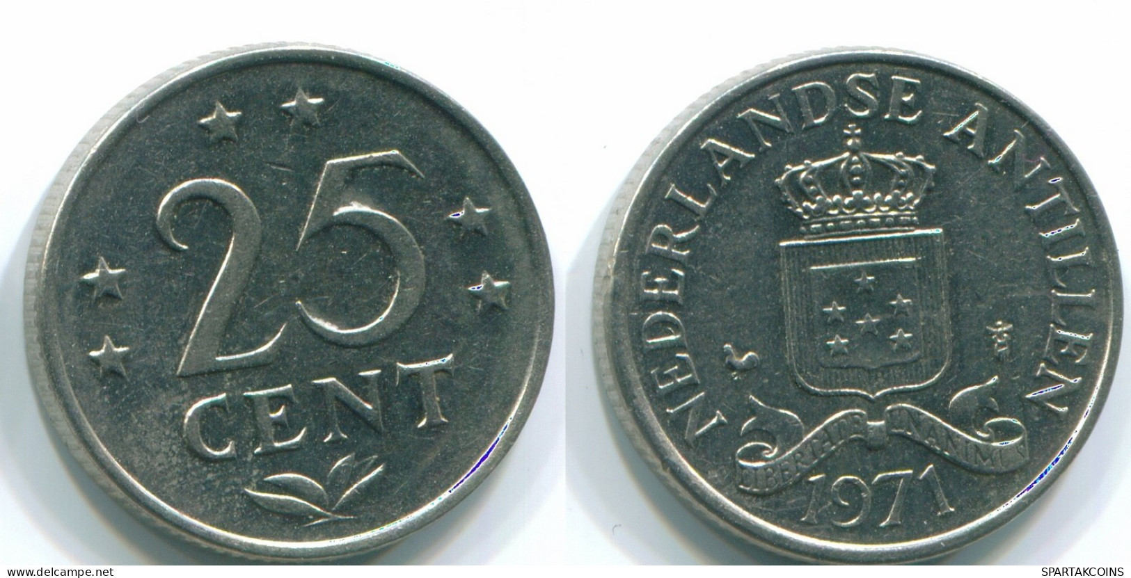 25 CENTS 1971 ANTILLAS NEERLANDESAS Nickel Colonial Moneda #S11570.E.A - Antille Olandesi
