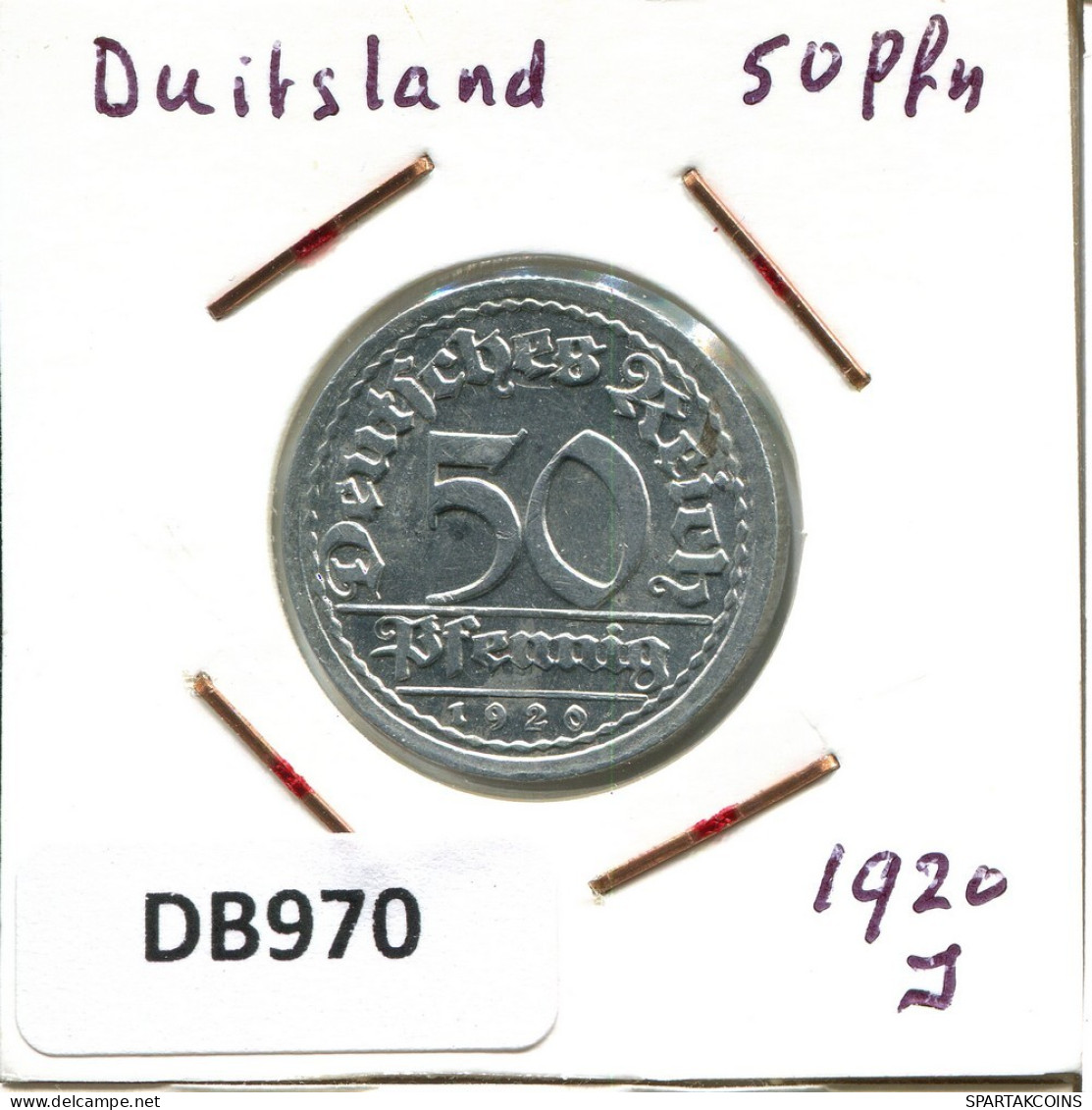 50 PFENNIG 1920 J ALLEMAGNE Pièce GERMANY #DB970.F.A - 50 Rentenpfennig & 50 Reichspfennig