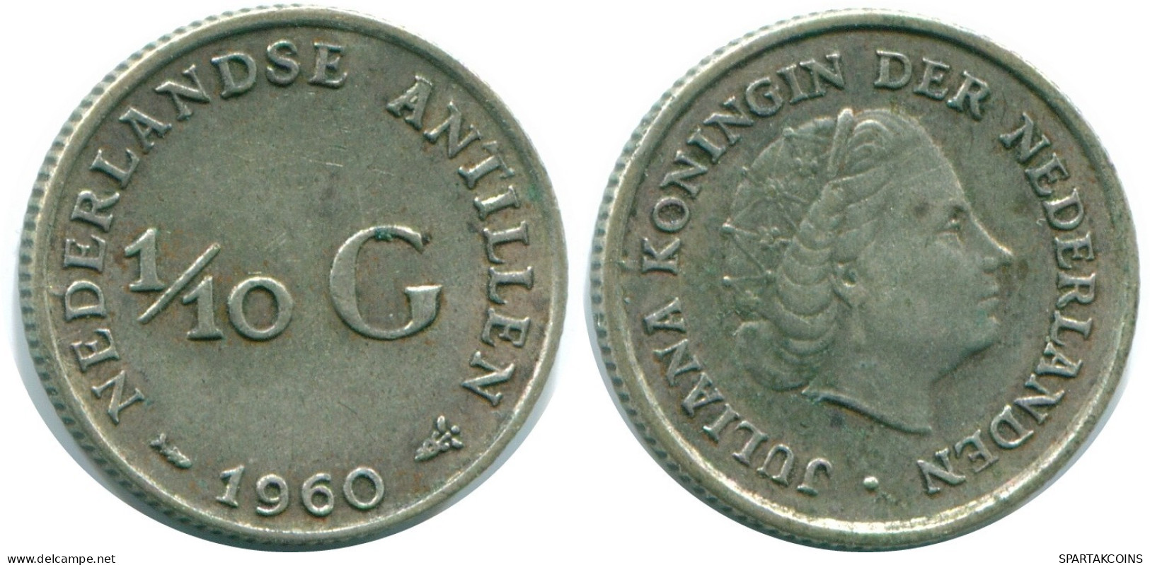 1/10 GULDEN 1960 ANTILLAS NEERLANDESAS PLATA Colonial Moneda #NL12320.3.E.A - Antilles Néerlandaises