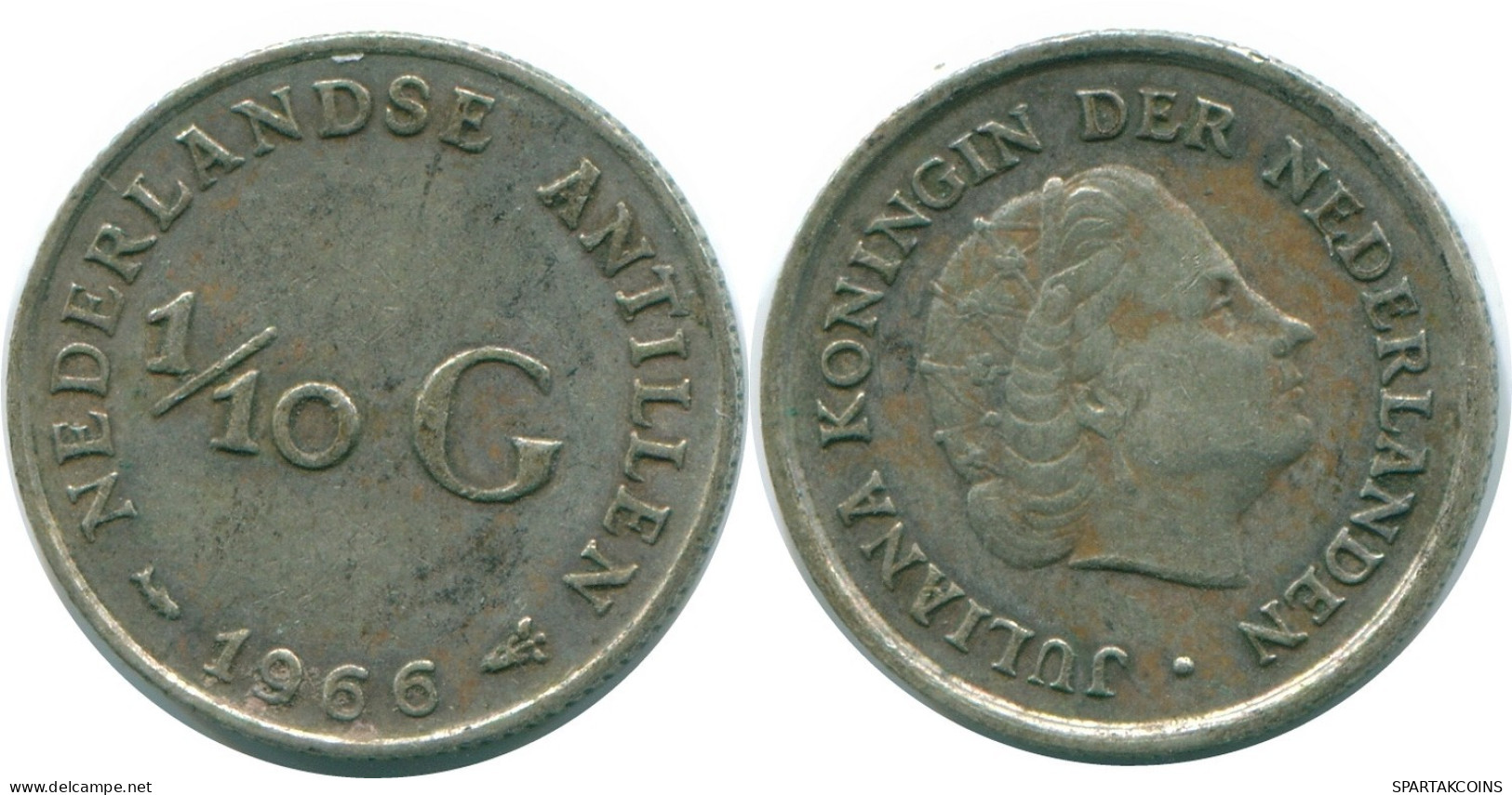 1/10 GULDEN 1966 ANTILLAS NEERLANDESAS PLATA Colonial Moneda #NL12891.3.E.A - Netherlands Antilles