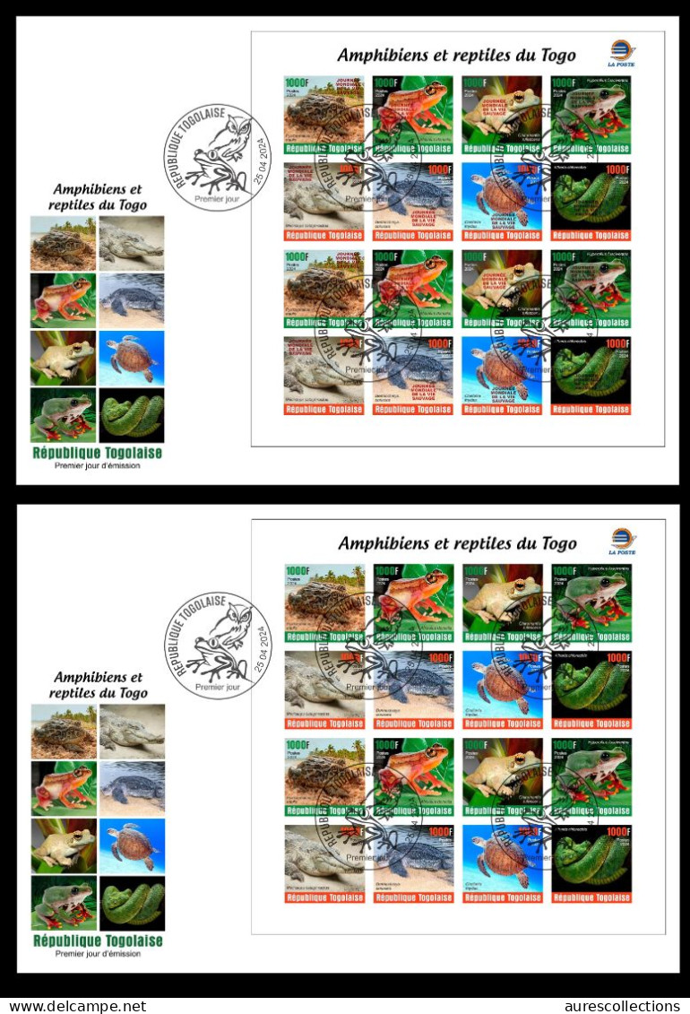 TOGO 2024 FDC MS 16V IMPERF - REG & OVERPRINT - AMPHIBIANS & REPTILES - FROG FROGS TURTLE TURTLES SNAKES CROCODILE - Tortues