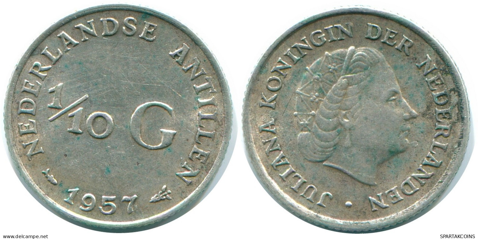 1/10 GULDEN 1957 NIEDERLÄNDISCHE ANTILLEN SILBER Koloniale Münze #NL12172.3.D.A - Netherlands Antilles