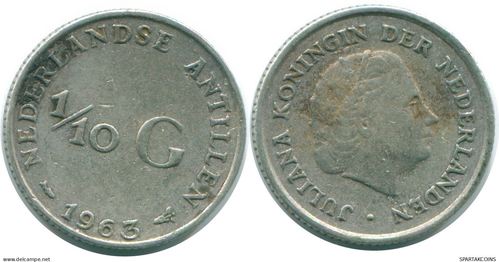 1/10 GULDEN 1963 ANTILLAS NEERLANDESAS PLATA Colonial Moneda #NL12567.3.E.A - Antille Olandesi