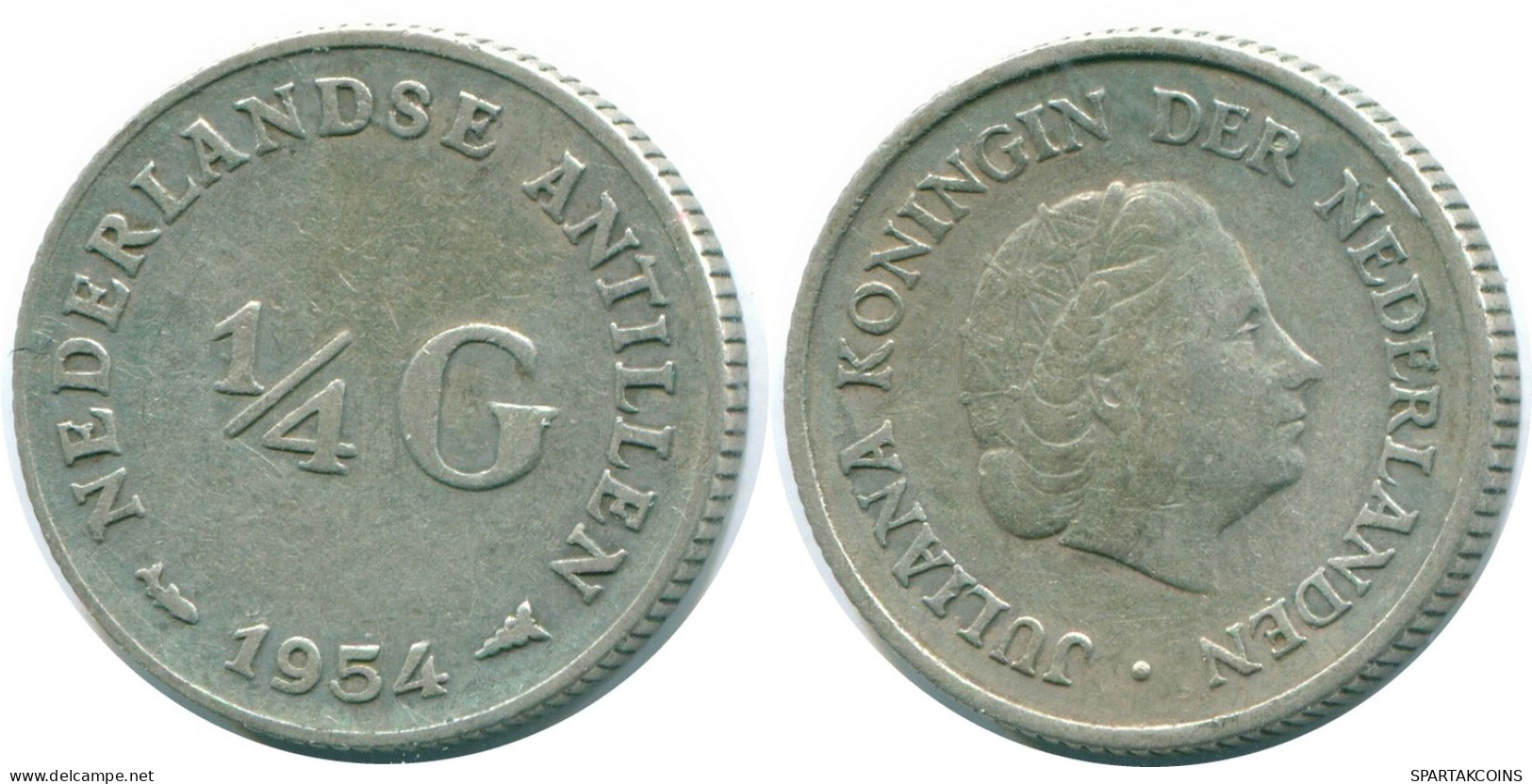 1/4 GULDEN 1954 NETHERLANDS ANTILLES SILVER Colonial Coin #NL10864.4.U.A - Antille Olandesi