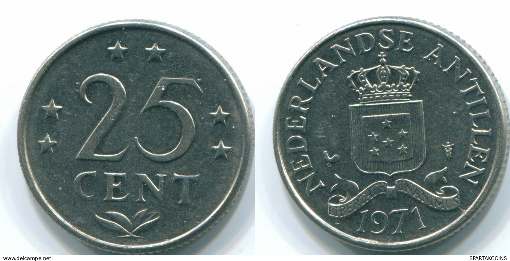 25 CENTS 1971 NIEDERLÄNDISCHE ANTILLEN Nickel Koloniale Münze #S11593.D.A - Netherlands Antilles