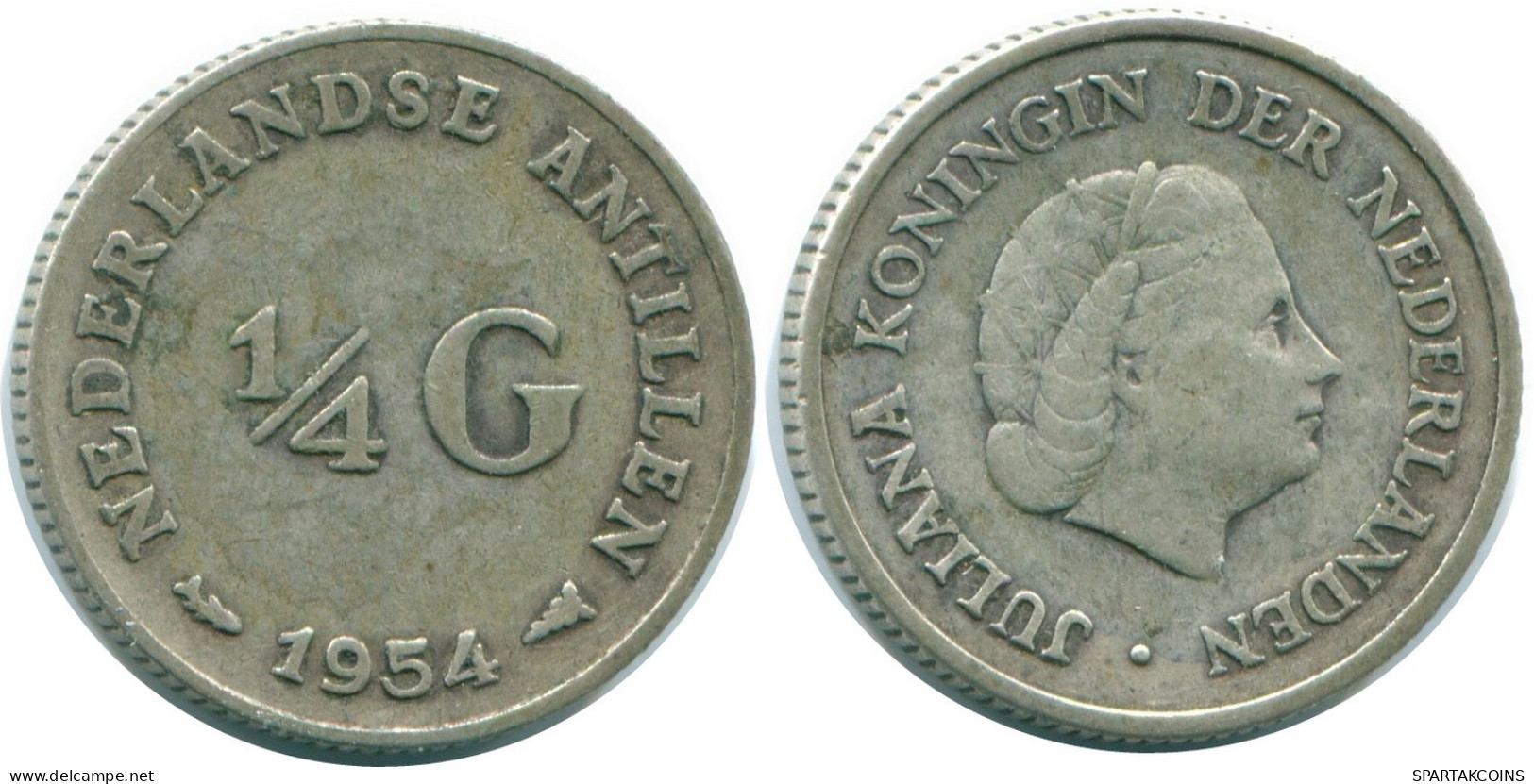 1/4 GULDEN 1954 ANTILLAS NEERLANDESAS PLATA Colonial Moneda #NL10884.4.E.A - Antille Olandesi