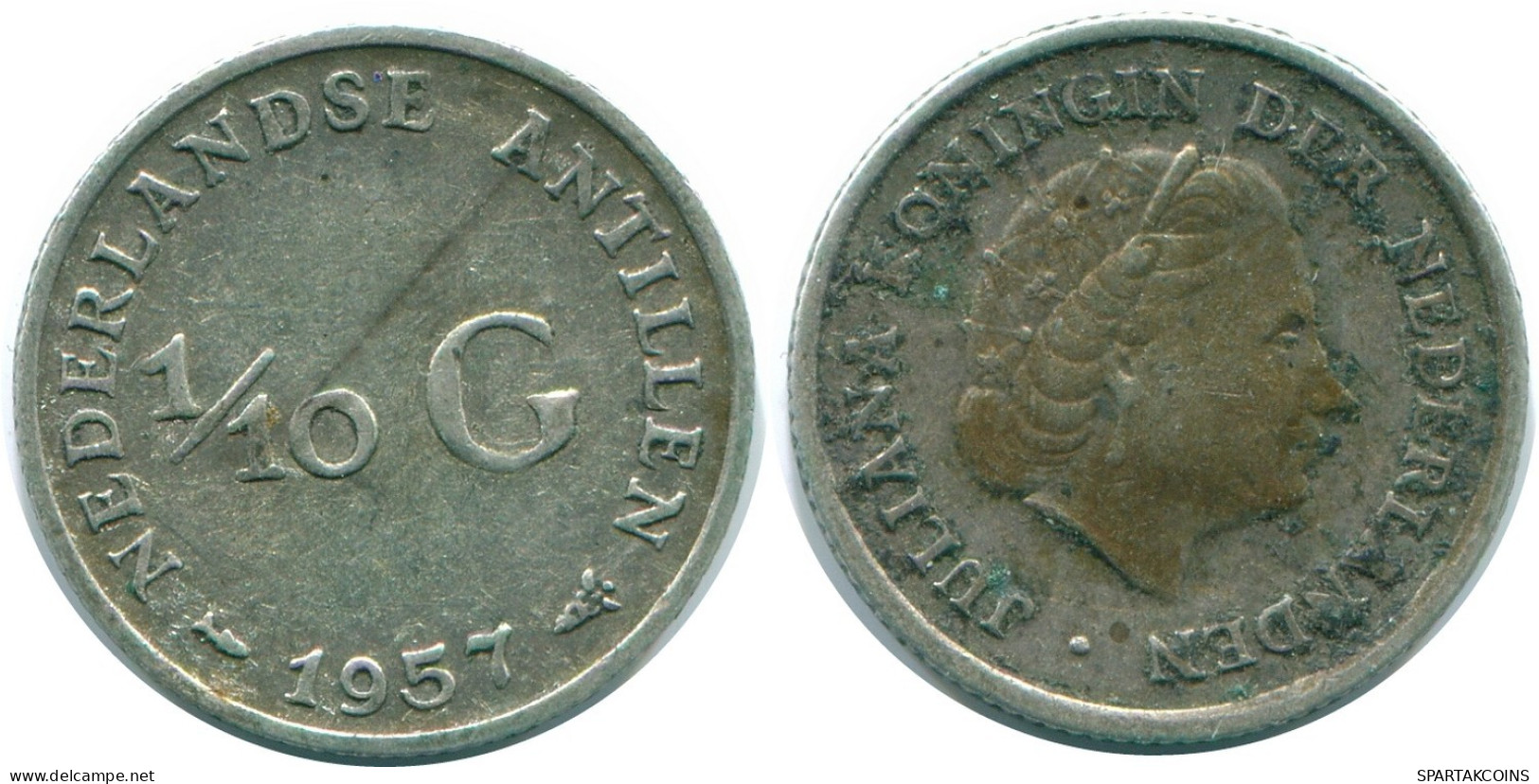 1/10 GULDEN 1957 NIEDERLÄNDISCHE ANTILLEN SILBER Koloniale Münze #NL12180.3.D.A - Nederlandse Antillen