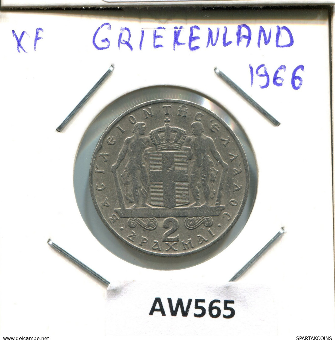 2 DRACHMES 1966 GRECIA GREECE Moneda #AW565.E.A - Grecia
